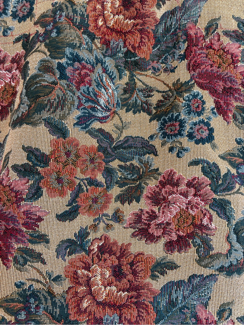 Handmade Floral Tapestry Tote Bag in Beige and Multi-Color - Picture 3 of 6